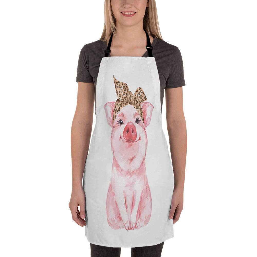 Moslion Pig Apron 31x27 Inch Farm Animal Funny Cute Piggy Wearing Leopard Bandanna Kitchen Chef Waitress Cook Aprons Bib with Adjustable Neck for Women Men Girls Pink