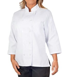 kng 3/4 sleeve white chef coat for women - ladies fitted chefs jacket - m