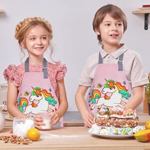 FUSOTO Unicorn Kids Aprons for Girls, Kids Cute Kitchen Cooking Apron for Ages 6-12, Kids Artist Painting Apron with Pockets, Arts and Crafts for Kids, Unicorns Gifts for Girls