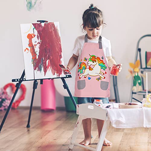 FUSOTO Unicorn Kids Aprons for Girls, Kids Cute Kitchen Cooking Apron for Ages 6-12, Kids Artist Painting Apron with Pockets, Arts and Crafts for Kids, Unicorns Gifts for Girls