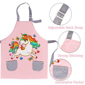 FUSOTO Unicorn Kids Aprons for Girls, Kids Cute Kitchen Cooking Apron for Ages 6-12, Kids Artist Painting Apron with Pockets, Arts and Crafts for Kids, Unicorns Gifts for Girls