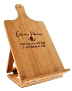 gram’s recipe cookbook holder stand gift - custom engraved bamboo cutting board foldable chef easel metal hinges kickstand ipad tablet compatible christmas birthday kitchen decor design (7.25x13.5)