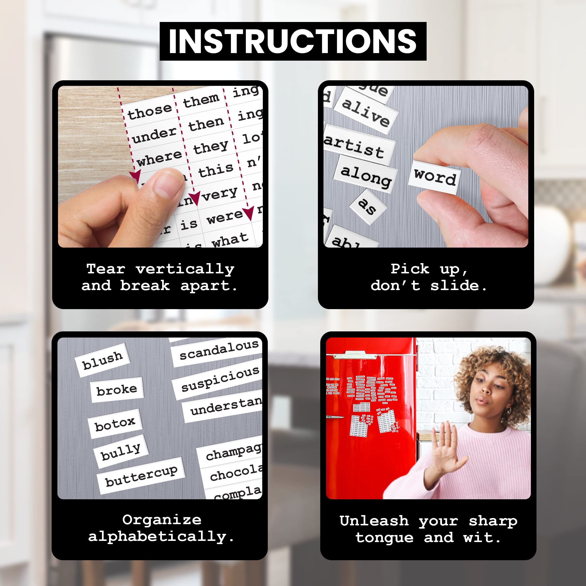 Poetry Tiles Word Magnets - Sassy Words Fridge Magnet Set - 536 Sarcastic, Judgmental, Shady Magnetic Words Kit for Refrigerator Poems and Stories - Funny Fridge Magnets for Adults with Spunk