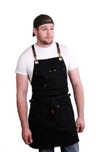 caldo canvas kitchen apron for cooking - mens and womens canvas apron for professional chef, server, or barista- adjustable with pockets (black)