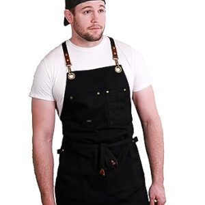 Caldo Canvas Kitchen Apron for Cooking - Mens and Womens Canvas Apron for Professional Chef, Server, or Barista- Adjustable with Pockets (Black)