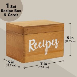 Juvale Wooden Recipe Box with Cards and 24 Dividers with Meat, Veggie, Dessert Tabs (7x5x5 in)