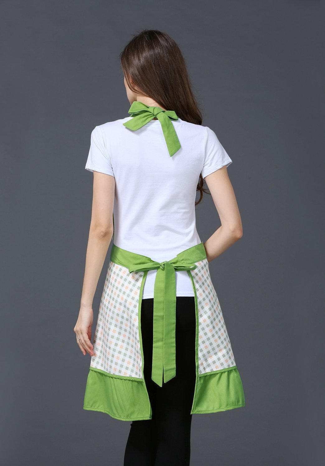 Cute Lovely Unique Design Women Girls Ladies Retro Apron with Chic Pocket for Cooking Kitchen, Green