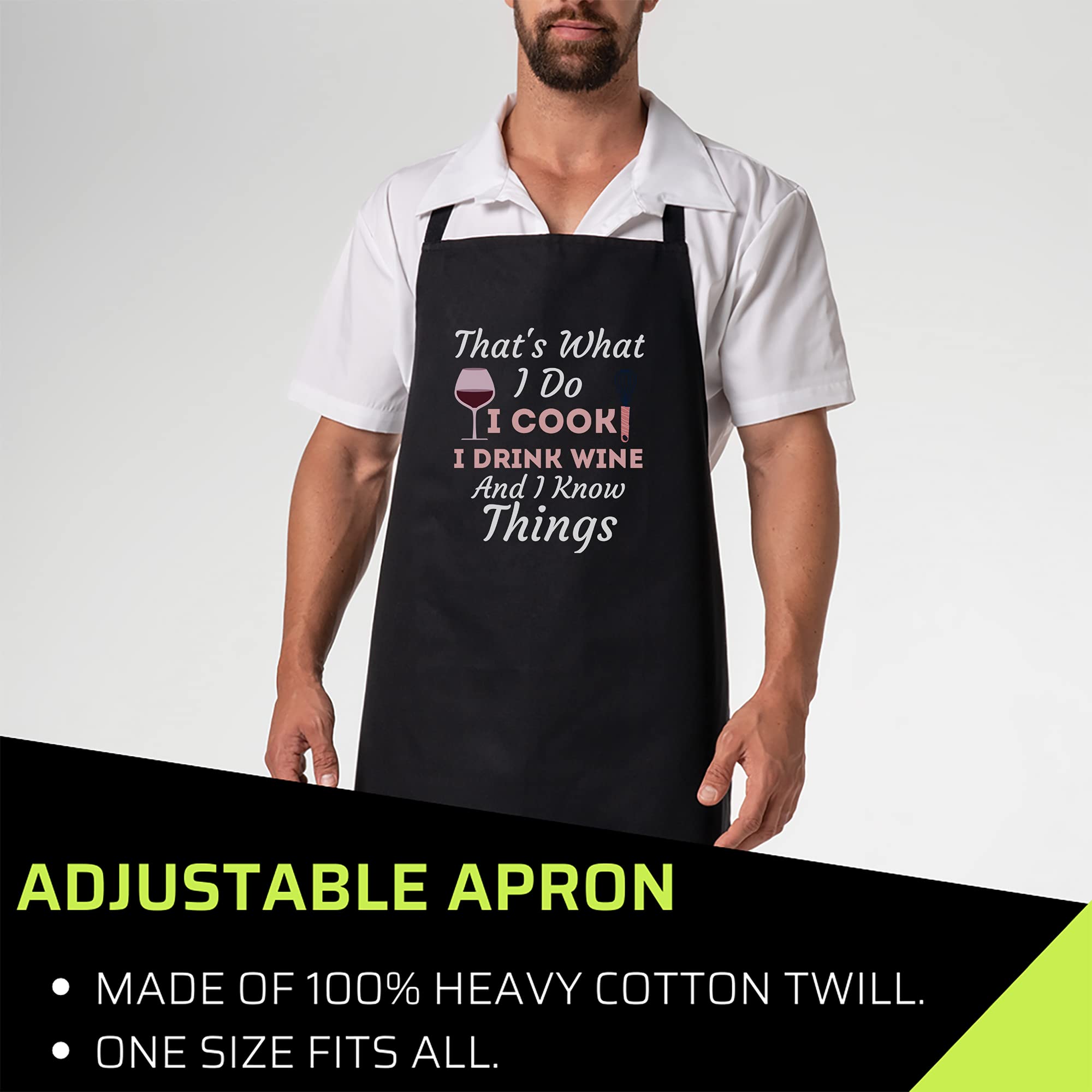 wine Black Cooking Aprons- Womens That's What I Do I Cook I Drink Wine and I Know Things T-Shirt Black Apron, One Size Fits All