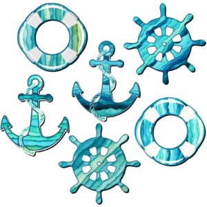 6 pcs cruise door magnetic decorations cruise ship door decorations boat anchor magnetic decal fridge magnet decal life preserver ring ship steering wheel decorative carnival cruise door sign, 5 inch