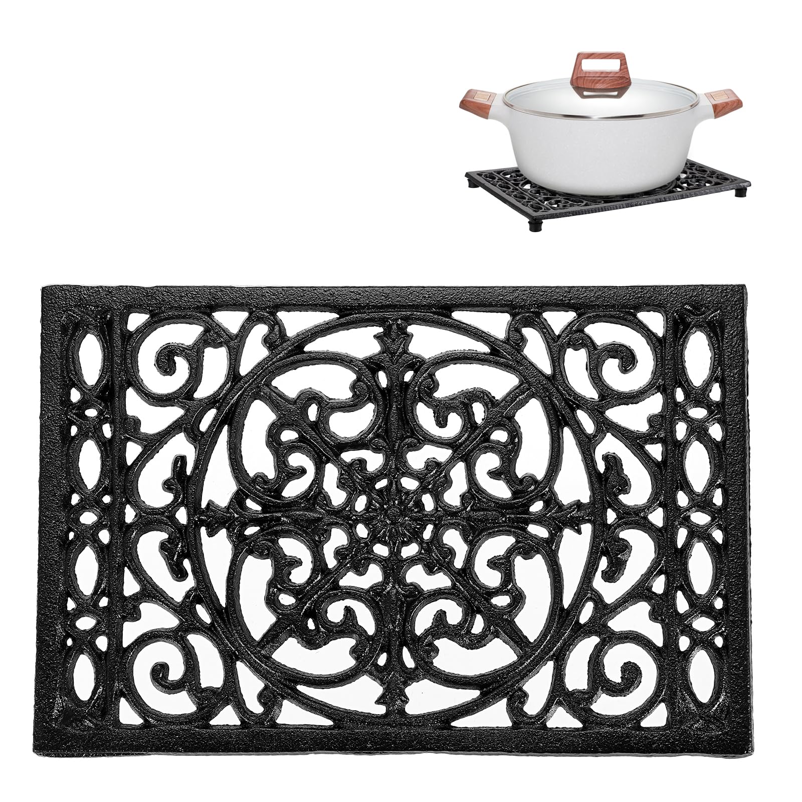 Sumnacon 1Pcs Rectangle Cast Iron Trivet - Heat Resistant Iron Trivet for Hot Dish Pot Pan Plate Teapot, Rustic Cast Iron Hot Dish Plate Holder for Kitchen Dining Table Countertop Cooktop