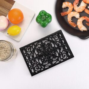 Sumnacon 1Pcs Rectangle Cast Iron Trivet - Heat Resistant Iron Trivet for Hot Dish Pot Pan Plate Teapot, Rustic Cast Iron Hot Dish Plate Holder for Kitchen Dining Table Countertop Cooktop