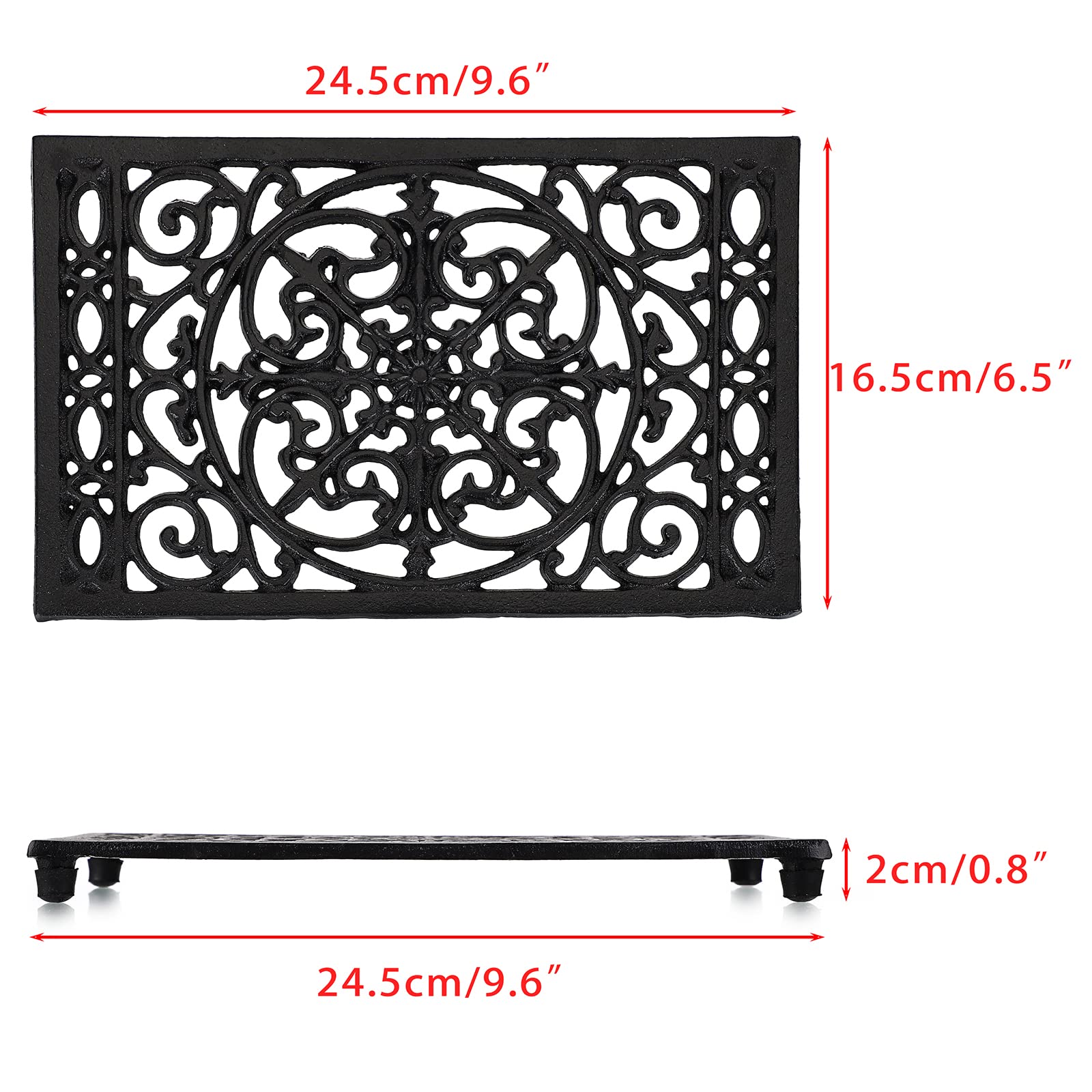 Sumnacon 1Pcs Rectangle Cast Iron Trivet - Heat Resistant Iron Trivet for Hot Dish Pot Pan Plate Teapot, Rustic Cast Iron Hot Dish Plate Holder for Kitchen Dining Table Countertop Cooktop