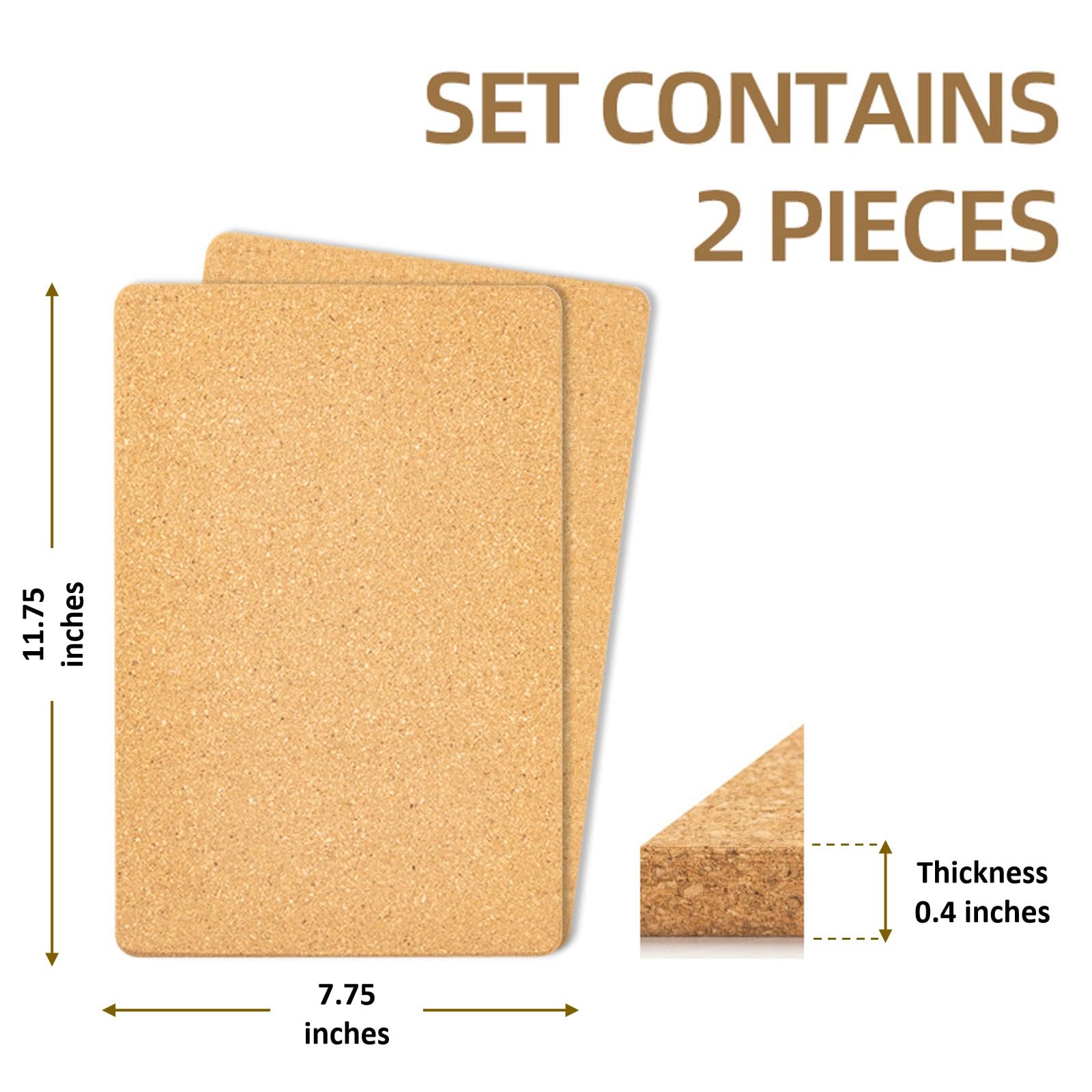 Cork Trivets for Hot Dishes, Trivets for Hot Pots and Pans 11 3/4 x 7 3/4 inches 2 Pcs, Hot Pad Mats for Kitchen Table, Large Coaster to Protect Countertop, Cooking Pot Holder (2 Rectangular)