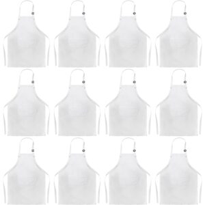 deayou 12 pack children apron adjustable, white child apron with pocket, child painting chef apron, small plain bib aprons for girl, boy, kids, youth, cooking, baking, kitchen, art and crafts making