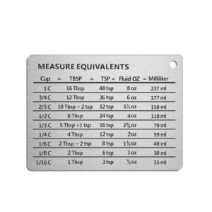 latauar magnetic kitchen conversion chart - professional measurement refrigerator magnet in 18/8 stainless steel, conversions for cups, tablespoons, teaspoons, fluid oz and milliliters. (1 pack)