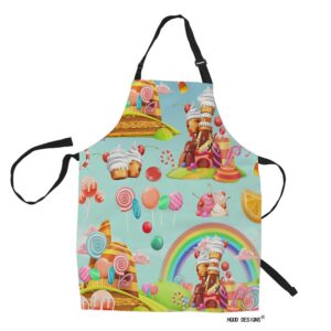 hgod designs candy kitchen apron,cartoon game sweet candy land design kitchen aprons for women men for cooking gardening adjustable home bibs,adult size