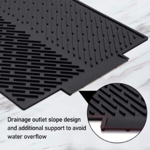 iArtker Silicone Dish Drying Mat with Drain Lip,17" x 13" Dish Drainer Mat for Kitchen Counter,Flexible Rubber Dish Draining Mat, Non-Slip Heat & Cold Resistant, Dish Washer Safe,Black