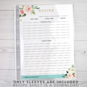 Recipe Binder Page Protectors for 8.5 x 9.5 inch Binders. Holds 50 Protective Sleeves That Hold 6.5" x 8.5" Full Recipe Cards, Heavyweight Crystal Clear Plastic Archival Sleeves, Heartstrings Studio