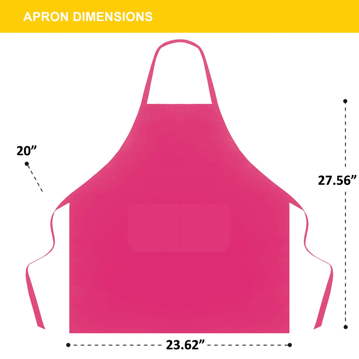Hi loyaya 10 Pack Bib Pink Aprons Bulk for Women Girl Adult Painting BBQ Cooking Kitchen Baking with Pockets (10, Pink)