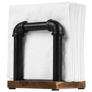 mygift realistic industrial pipe black metal upright napkin holder with burnt wood base, dining table napkin holder dispenser