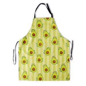 cute avocado cat aprons kawaii animal and fruit cooking kitchen bib apron for women men with 2 pockets and adjustable neck strap and waterproof stain resistant polyester summer apron