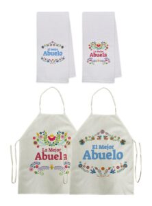 uinhmop la mejor abuela & abuelo spanish 16''x24'' bath towels kitchen towels and aprons gift set for grandparents (2 towels + 2 aprons),birthday mother’s for grandparents