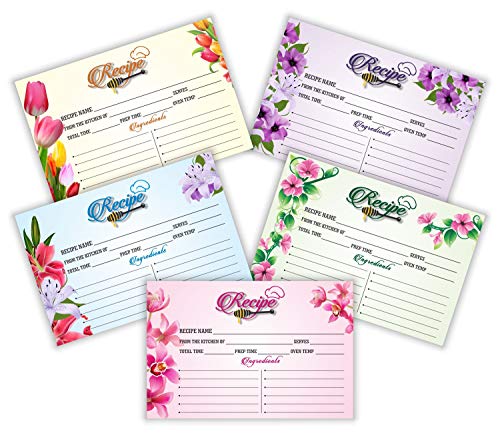 PARTH IMPEX Recipe Cards - (Pack of 50) 4x6 Double Sided, Floral Cards for Family Recipes, Wedding Shower, Bridal Shower, Baby Shower, Housewarming Gifts