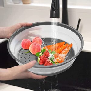 2 in 1 Microwave food Cover & Mat,Vented Collapsible Microwave Splatter Cover & 12" Silicone Round Kitchen mat, Multi-use Silicone Non-Slip Trivet Drying Mat, Home Apartment Essential, Grey