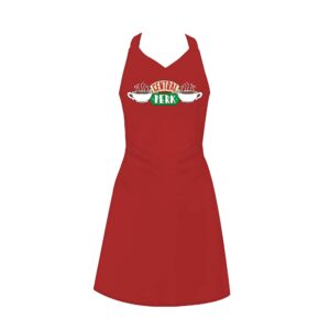red central perk friends apron | waitress rachel green costume | halloween costumes for women | stylish v-neck cut, soft fabric | cooking clothes, halloween party, friends tv show apron | one size