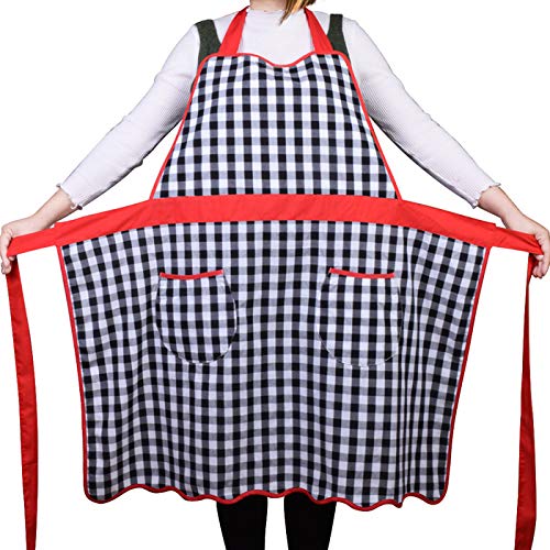 Love Potato 100% Cotton Vintage Gingham Kitchen Apron with Two Pockets, Small to Plus Size Ladies, Great Gift for Wife or Ladies