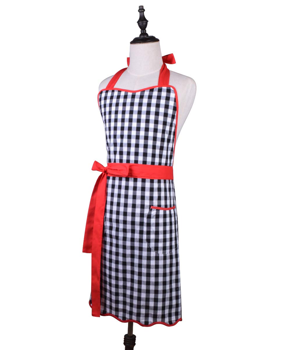 Love Potato 100% Cotton Vintage Gingham Kitchen Apron with Two Pockets, Small to Plus Size Ladies, Great Gift for Wife or Ladies