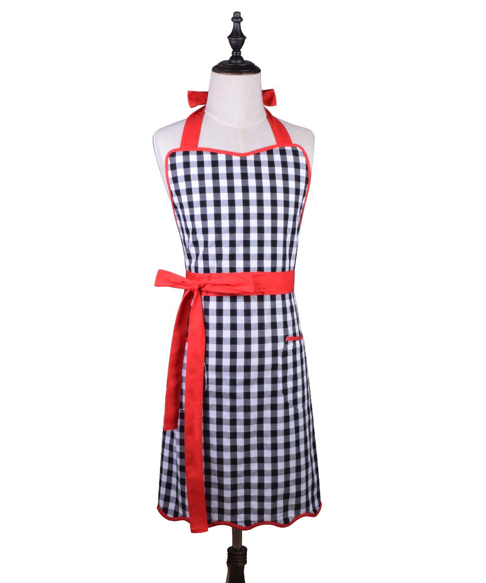 Love Potato 100% Cotton Vintage Gingham Kitchen Apron with Two Pockets, Small to Plus Size Ladies, Great Gift for Wife or Ladies