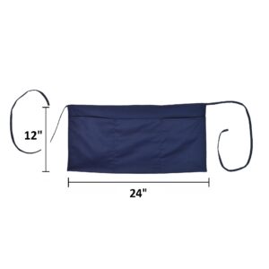 DALIX 24" Large Aprons Bartender Money Kitchen Restaurant Waist Bib Apron (3 Pockets) Navy Blue (10 Qty Pack)