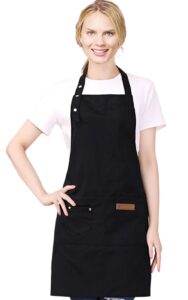 yiujefda black aprons for women men with pockets adjustable straps waterproof cute canvas kitchen cooking apron for chef waitress server painting artist mother gifts