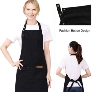 YIUJEFDA Black Aprons for Women Men with Pockets Adjustable Straps Waterproof Cute Canvas Kitchen Cooking Apron for Chef Waitress Server Painting Artist Mother Gifts