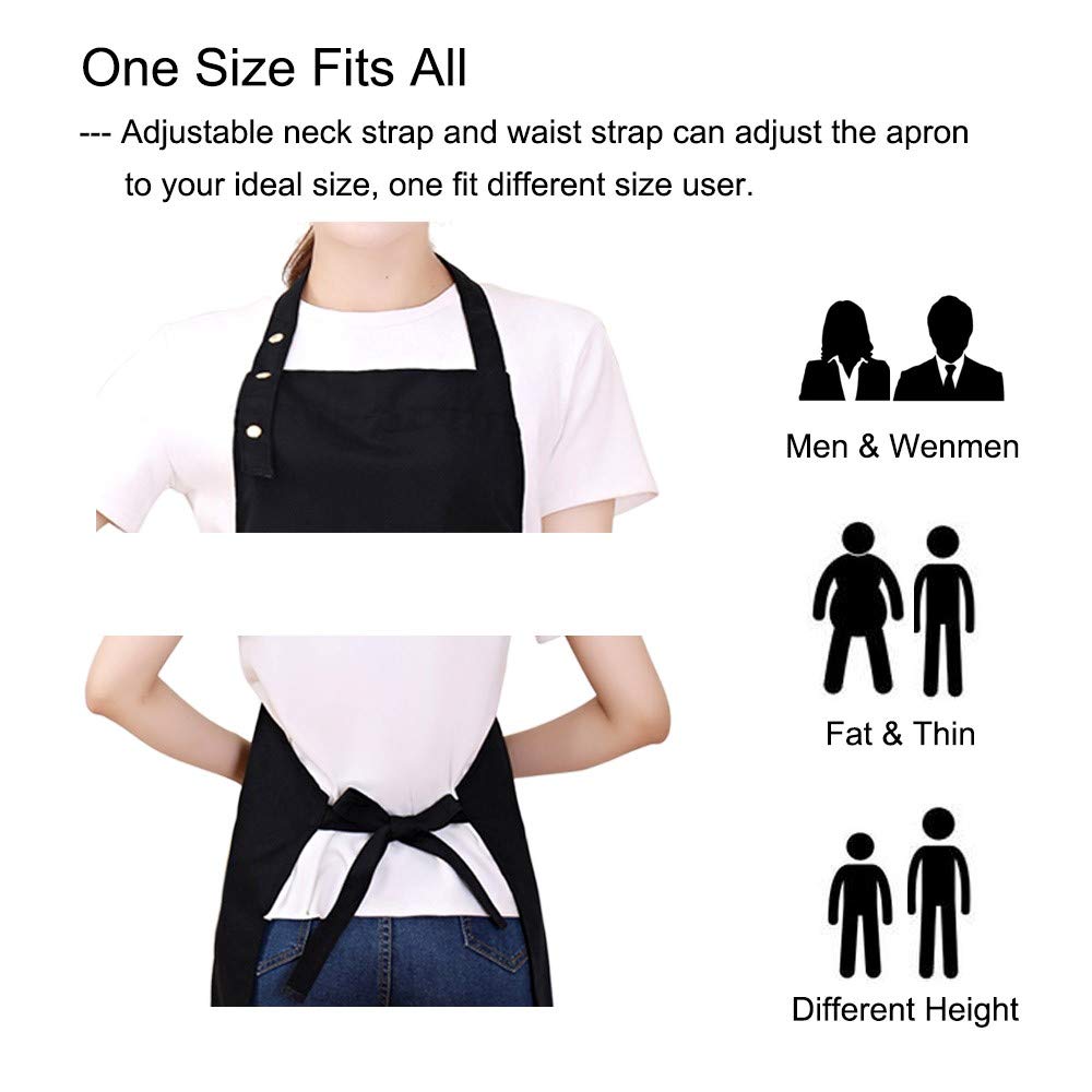 YIUJEFDA Black Aprons for Women Men with Pockets Adjustable Straps Waterproof Cute Canvas Kitchen Cooking Apron for Chef Waitress Server Painting Artist Mother Gifts