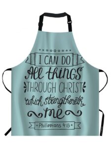 ekobla bible verse aprons with i can do all things through christ christian lettering quote waterproof resistant chef cooking kitchen bbq adjustable aprons for women men 27x31 inch