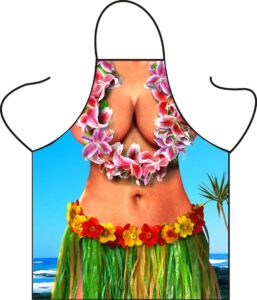 slohextted kitchen sexy women funny adult bib apron for cooking bbq baking grilling - bikini lady comic character apron party cosplay play costume, fancy hawaii hula lei