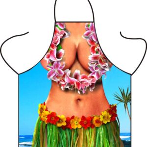 sloHEXtted Kitchen Sexy Women Funny Adult Bib Apron for Cooking BBQ Baking Grilling - Bikini Lady Comic Character Apron Party Cosplay Play Costume, Fancy Hawaii Hula Lei