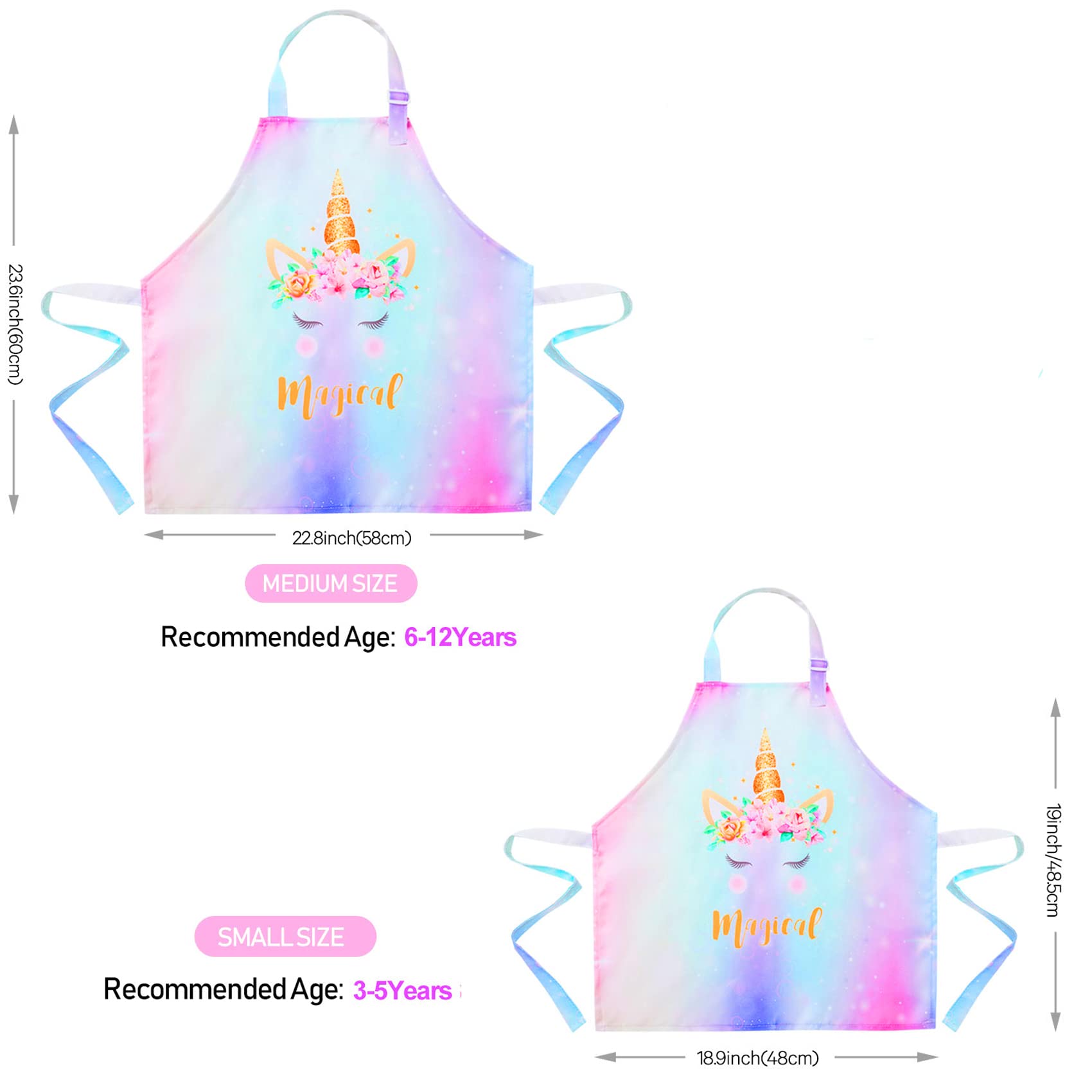 Sylfairy Aprons for Kids Girls Rainbow Unicorn Apron Children Kitchen Chef Aprons Smock (Unicorn B, Small,3-5Years)