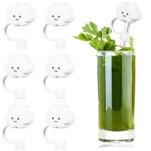 silicone straw tips cover 6 pack reusable cloud shape straw covers protector cute straw plugs drinking straw tips lids anti-dust silicone straw caps for 6-8 mm straws (white cloud style)