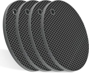 silicone trivet mats - 4 heat resistant pot holders, multipurpose non-slip hot pads for kitchen potholders, hot dishers, jar opener, spoon holder, food grade silicone,easy to wash and dry（nordic grey