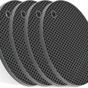 Silicone Trivet Mats - 4 Heat Resistant Pot Holders, Multipurpose Non-Slip Hot Pads for Kitchen Potholders, Hot Dishers, Jar Opener, Spoon Holder, Food Grade Silicone,Easy to wash and Dry（Nordic Grey