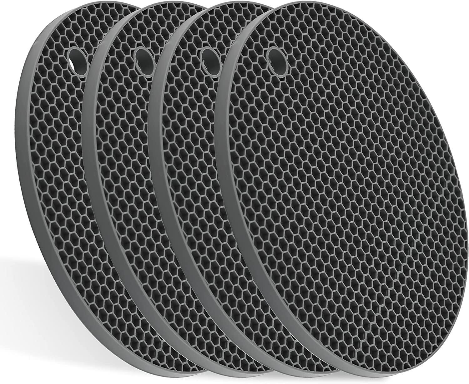 Silicone Trivet Mats - 4 Heat Resistant Pot Holders, Multipurpose Non-Slip Hot Pads for Kitchen Potholders, Hot Dishers, Jar Opener, Spoon Holder, Food Grade Silicone,Easy to wash and Dry（Nordic Grey