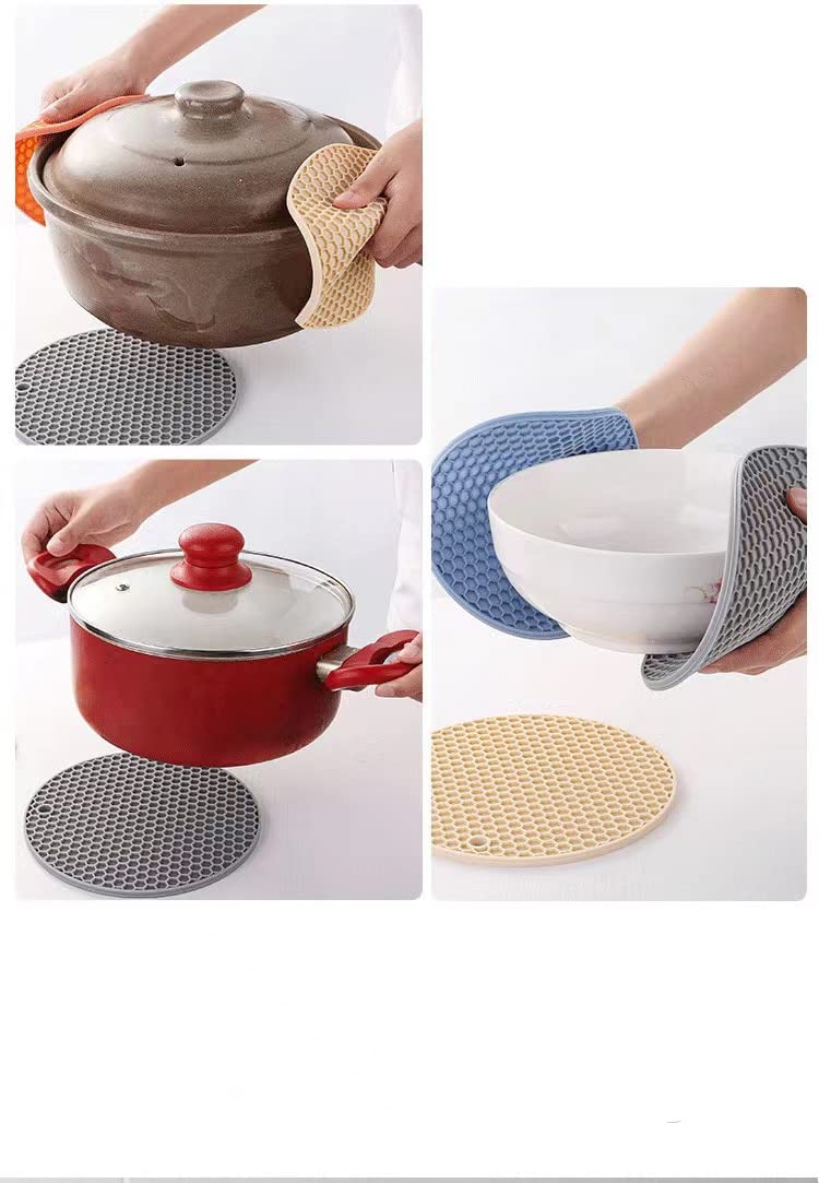 Silicone Trivet Mats - 4 Heat Resistant Pot Holders, Multipurpose Non-Slip Hot Pads for Kitchen Potholders, Hot Dishers, Jar Opener, Spoon Holder, Food Grade Silicone,Easy to wash and Dry（Nordic Grey