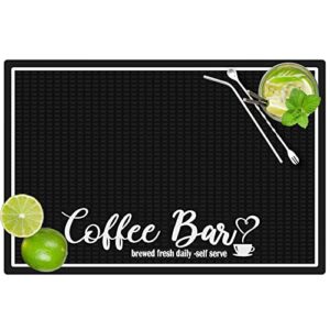 sosmar coffee bar mat, 18" x 12" spill mat, thick durable rubber bar mat, coffee maker mat, bar accessories, non-slip coffee mat, cup mat for coffee station, coffee tamper mat for countertop, black