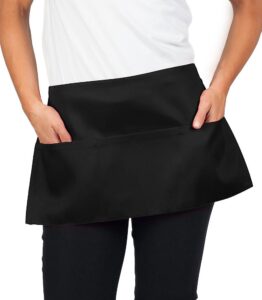 kng waitress apron with 3 pockets – 11 inch waist apron - black