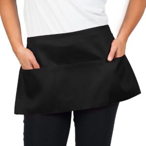 KNG Waitress Apron with 3 Pockets – 11 inch Waist Apron - Black