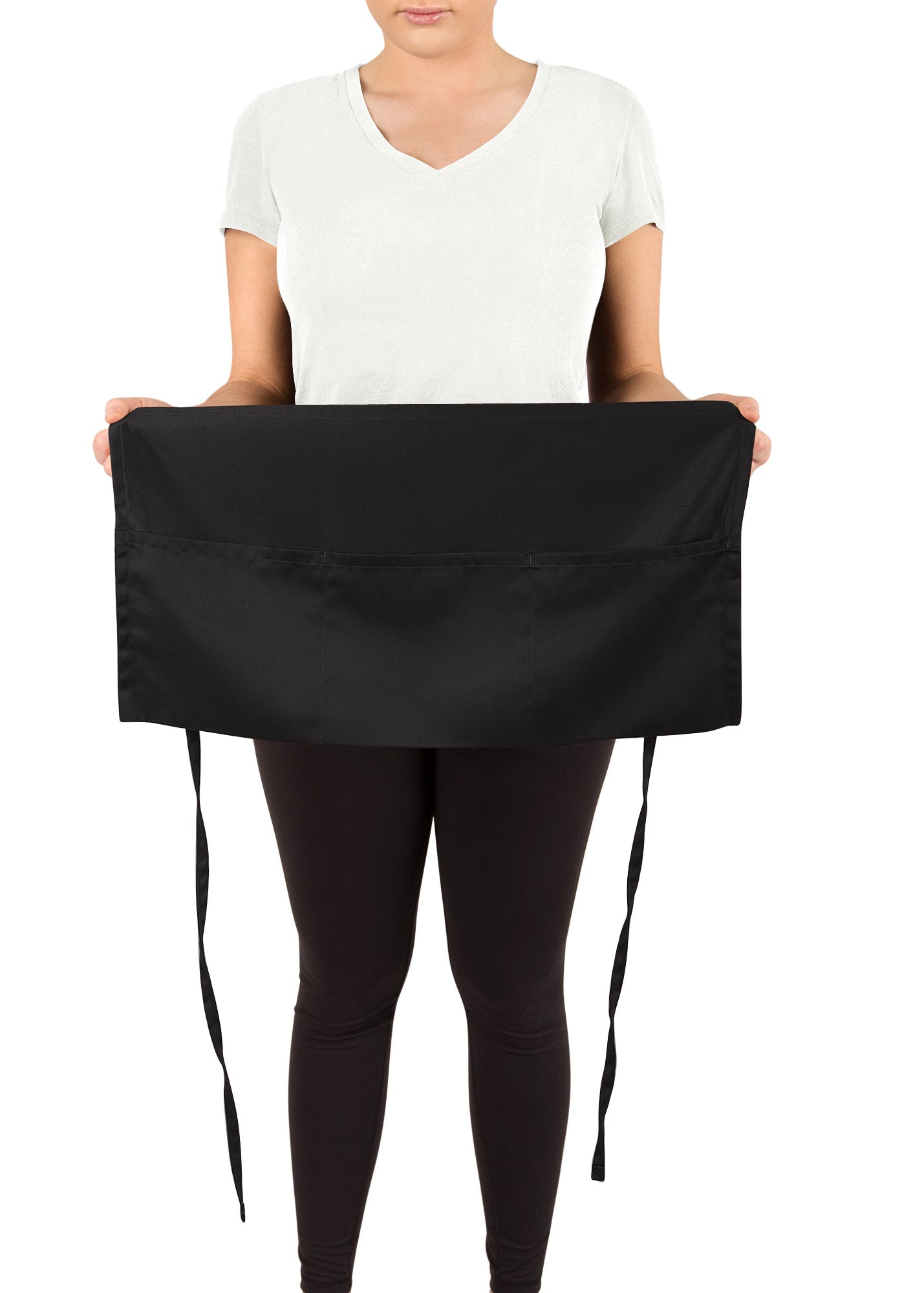 KNG Waitress Apron with 3 Pockets – 11 inch Waist Apron - Black