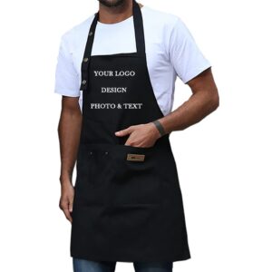 shmimy personalized custom apron for men women kitchen cooking canvas aprons customized with pockets name text logo picture (1 pack)